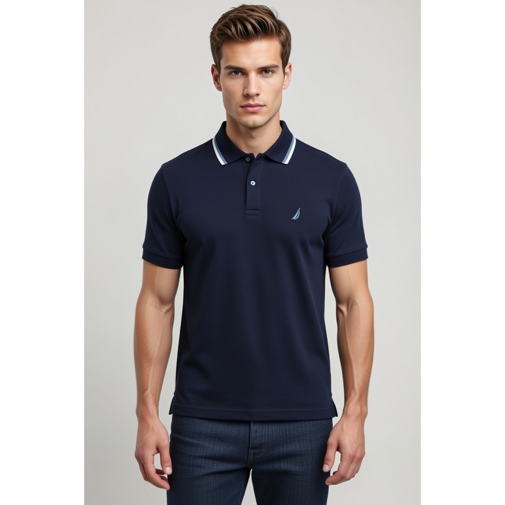 Nautica Mens Classic Fit Wicking Short Sleeve Cotton Knit Polo Shirt Navy Size M